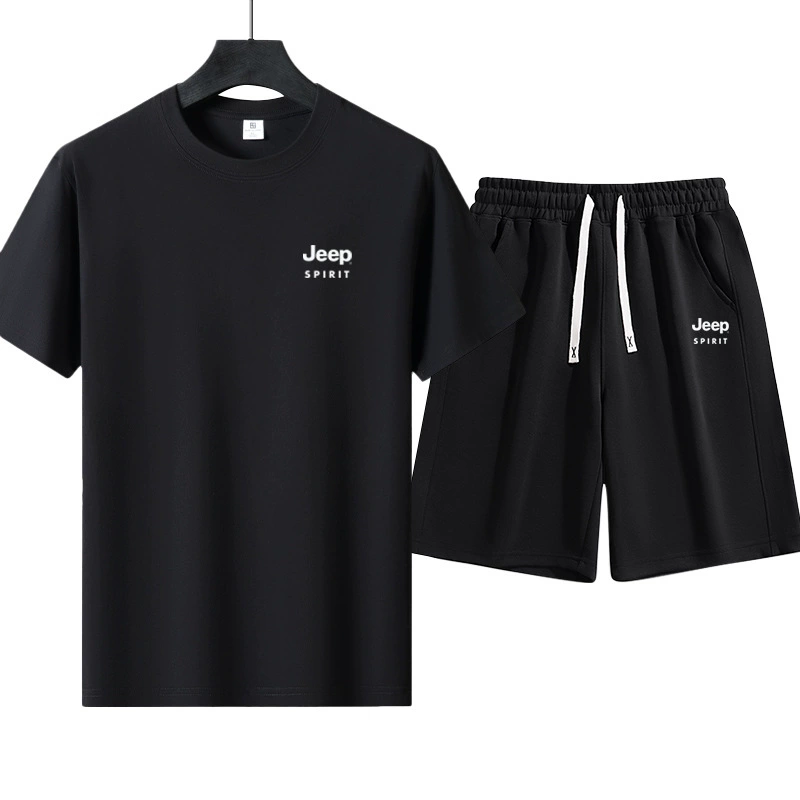 JEEP SPIRIT летний тонкий костюм, мужская футболка с короткими рукавами, свободные спортивные повседневные шорты, комплект из двух предметов 3901
