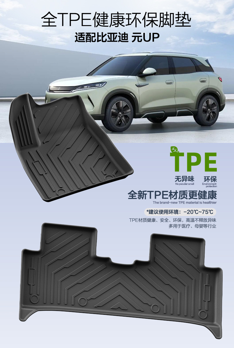 Suitable for 24-26 Models of Byd Yuan up Floor Mats, Atto2 Eco-Friendly Tpe Car Floor Mats, Byd Trunk Mats Wholesale