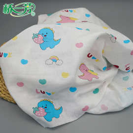 卡通龙年小恐龙双层印花棉纱布婴童服装方巾口水巾印花纱布面料