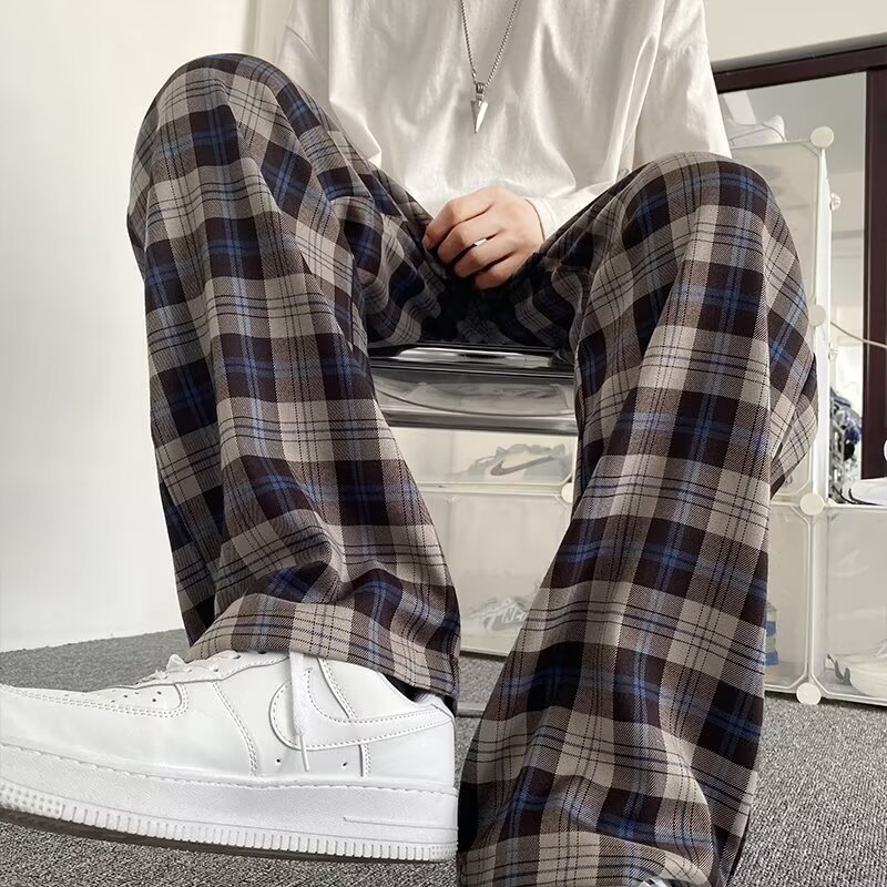 Fabricante de origen pantalones a cuadros retro estadounidenses pantalones de diseño pantalones casuales altos oversize pequeña fragancia a juego de colores
