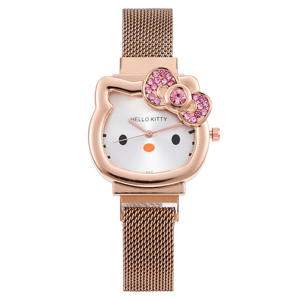 New Cute Cartoon Watch Kidsren's Watch Magnet Strap Kt Cat Boy Girl Student Watch Cross-Border Export