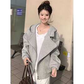 美式复古灰色连帽双拉链卫衣外套男女春秋季2025新款宽松开衫衣服