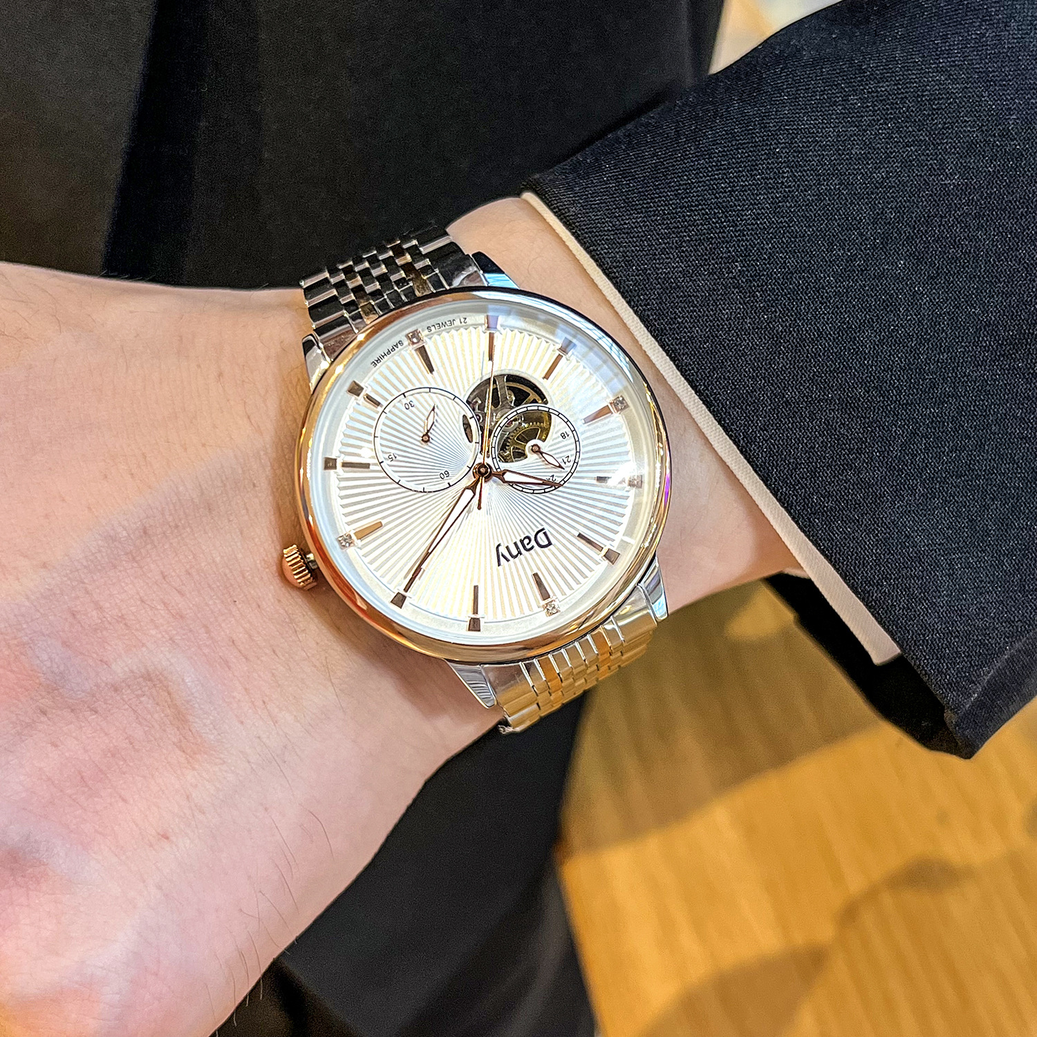 Fashion Trend Double-Sided Hollow Automatic Mechanical Wa, Solid Butterfly Clasp Steel Band Multi-Functional Men's_voghion.com