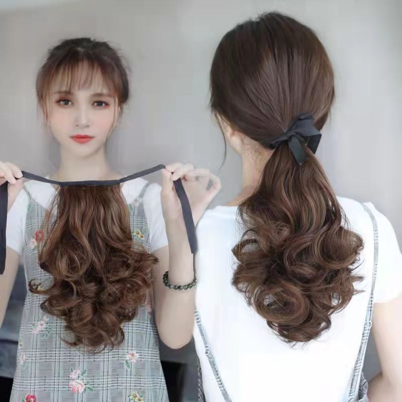 Wig Women's Short Pear Flower Roll Ponytail Strap Short Ponytail Long Curly Hair Braid Simulation Hair Roll Ponytail Long Hair