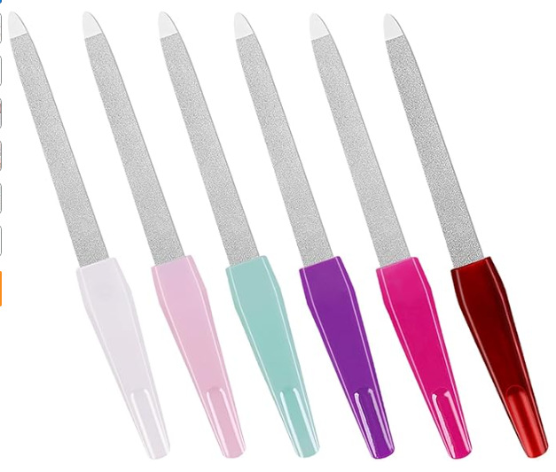 Stainless Steel Nail File Household Double-Sided Polishing Nail File Plastic Handle Nail File Manicure Tool