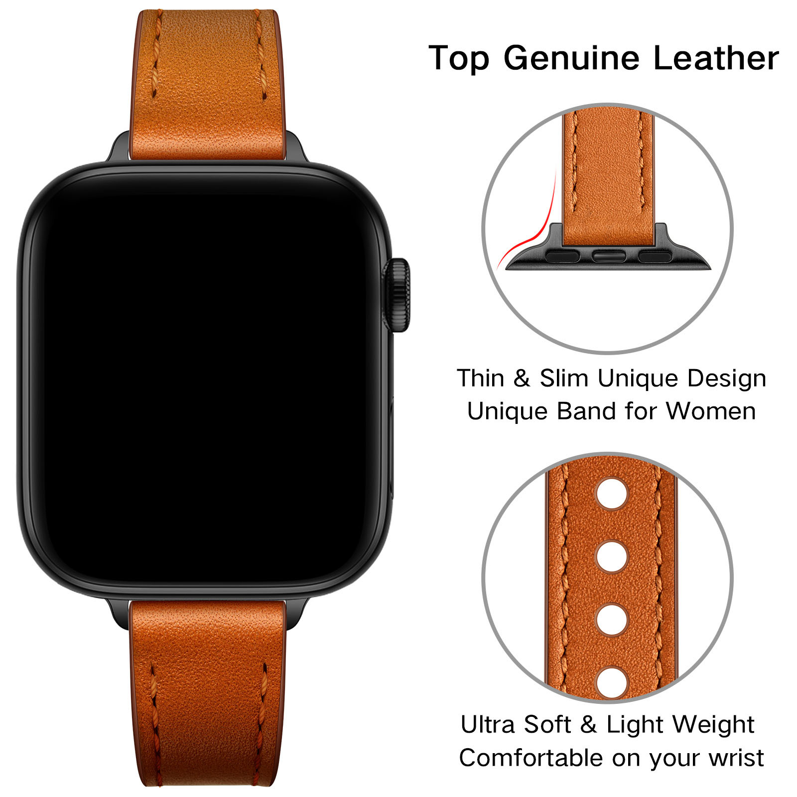 18g Weight Apple watch watchband Classification Genuine leather Material Solid Color Pattern Retro Style Retro Solid Color Apple Watch Watchband 30