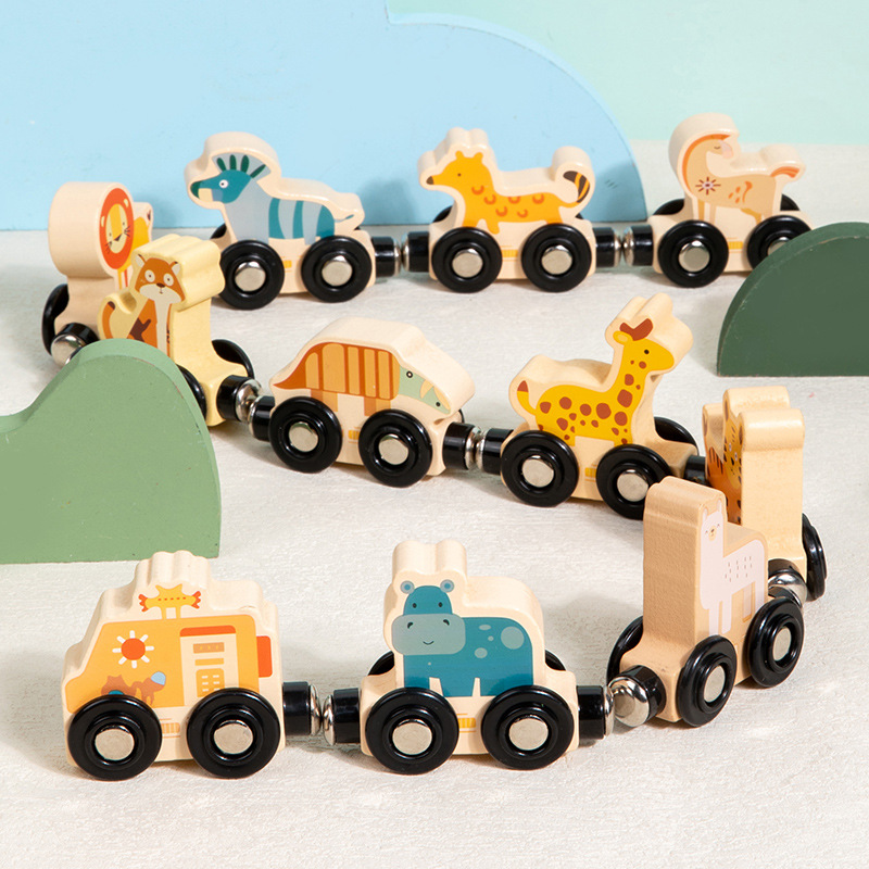 CPCCE 11 secciones animales digitales coche tractor tren cognitivo iluminación juguetes de madera de educación temprana