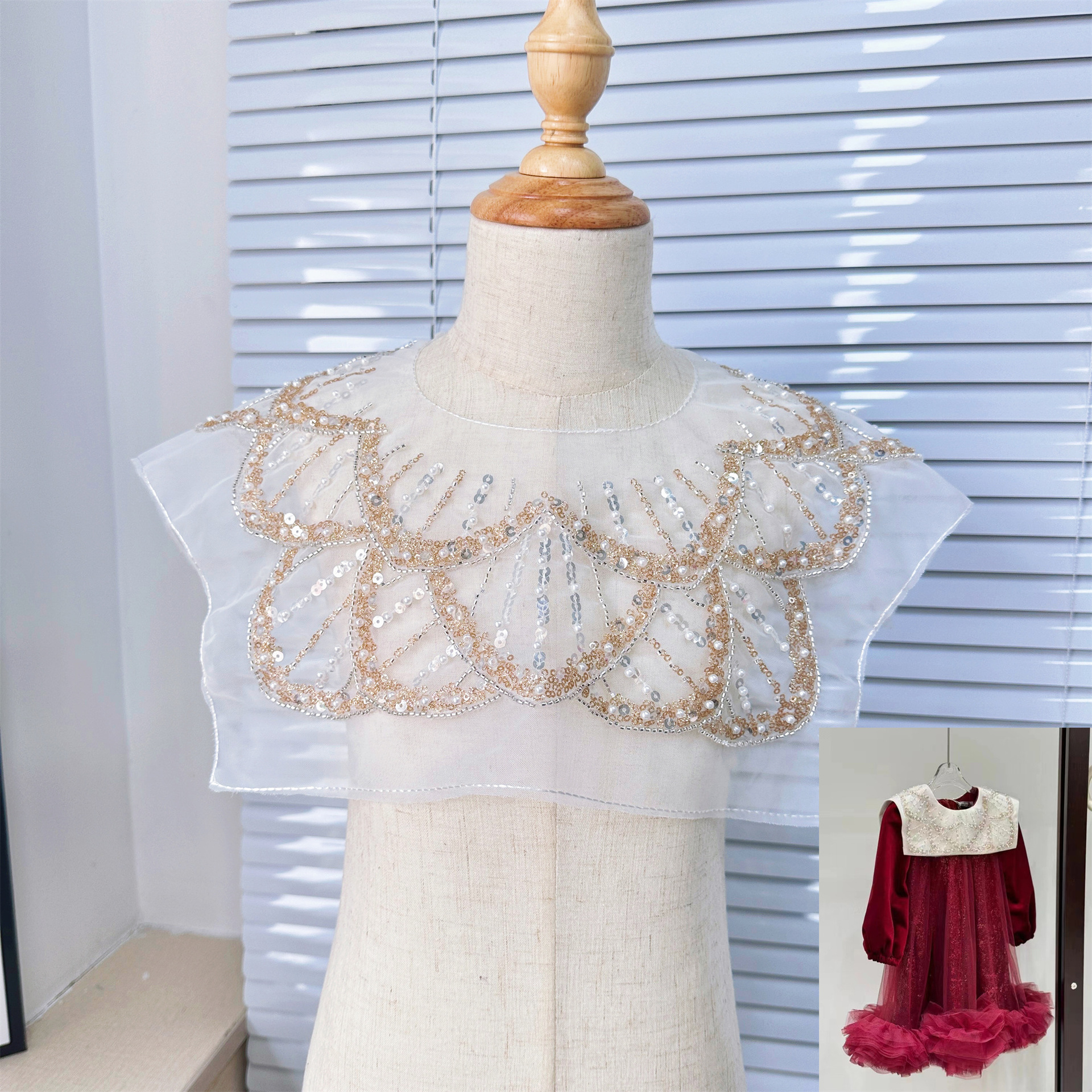 Malla con lentejuelas bordado collar flor semiacabado ropa para niños princesa vestido collar DIY accesorios vestido de novia decoración del collar image 6
