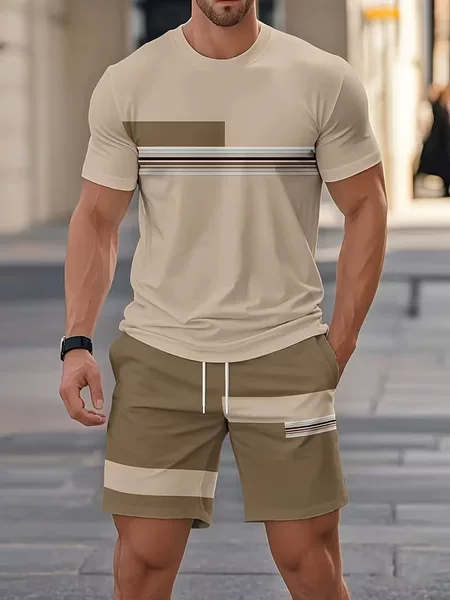 Cross-Border European and American Men's Short-Sleeved Shorts Set, Casual Sports Set, 3D Printed Cross-Border Hot-Selling Item