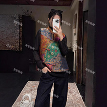早春新中式真丝宋锦香云纱不规则拼接多色撞色马甲叠穿上衣