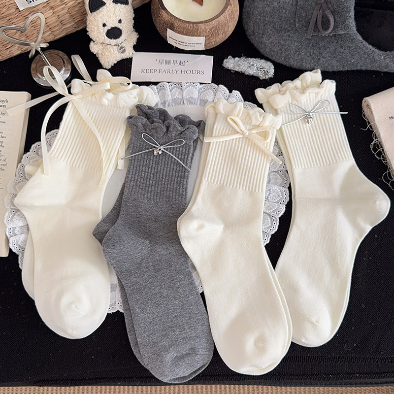 Lace Bow Socks for Women, Mid-Calf Socks, Spring and Autumn Cotton Socks, White Girls' Slouch Socks, Japanese Style Long Socks for Autumn and Winter Lace Bow Socks for Women, Mid-Calf Socks, Spring and Autumn Cotton Socks, White Girls' Slouch Socks, Japanese Style Long Socks for Autumn and Winter
