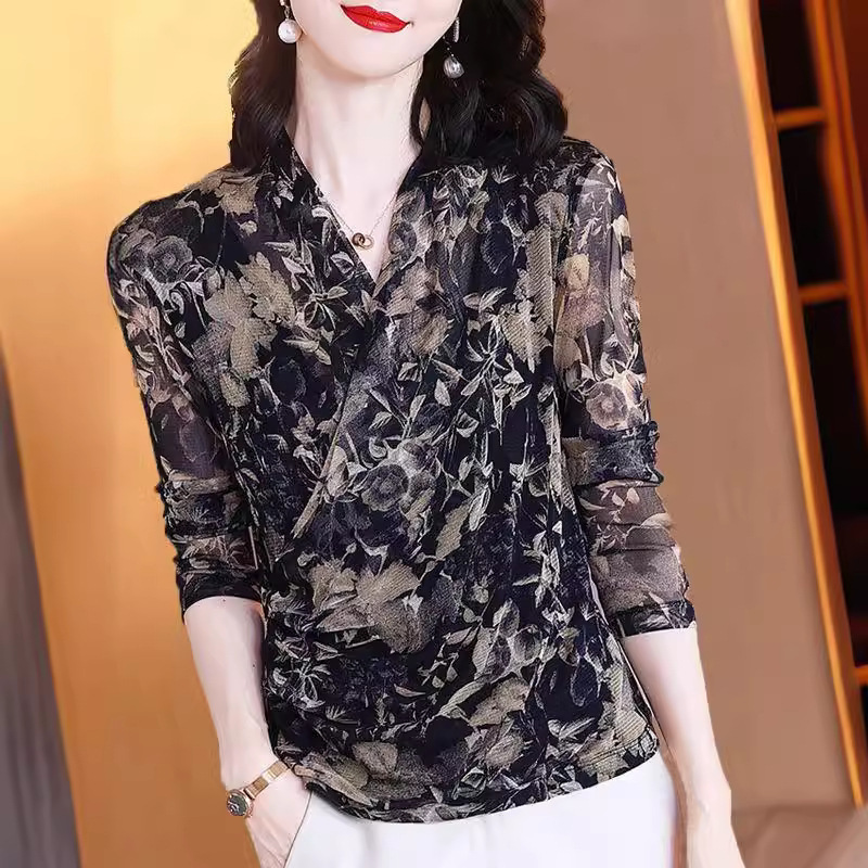 Mesh Top Women's Four Seasons Spring and Autumn New Arrival Top-Grade Base Shirt Women's Styline Small Shirt Short T-Shirt