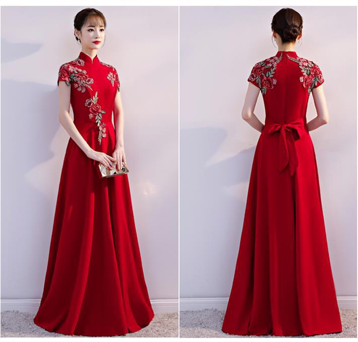 Adult Chorus Clothing Women's 2023 New Red Performance Cheongsam Long Elegant Banquet Host Performance Evening Dress