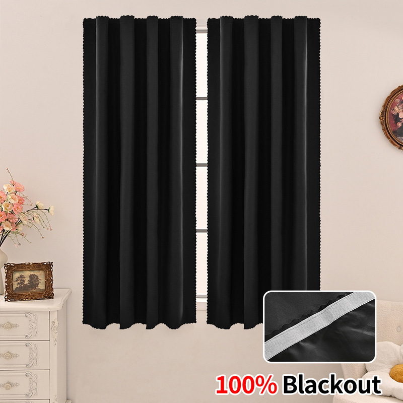 Temu Dropshipping Southeast Asia Cross-Border Magic Tape Pongee Full Blackout Curtains Sun Protection Finished Curtain Manufacturer