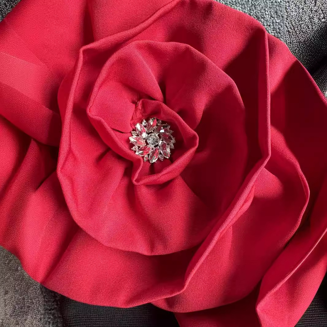 Women's Clothing Red Fashion Large Flower Slim Tube Top Sleeveless Tight Casual Long Bandage Dress Evening Dress Women's Clothing_voghion.com