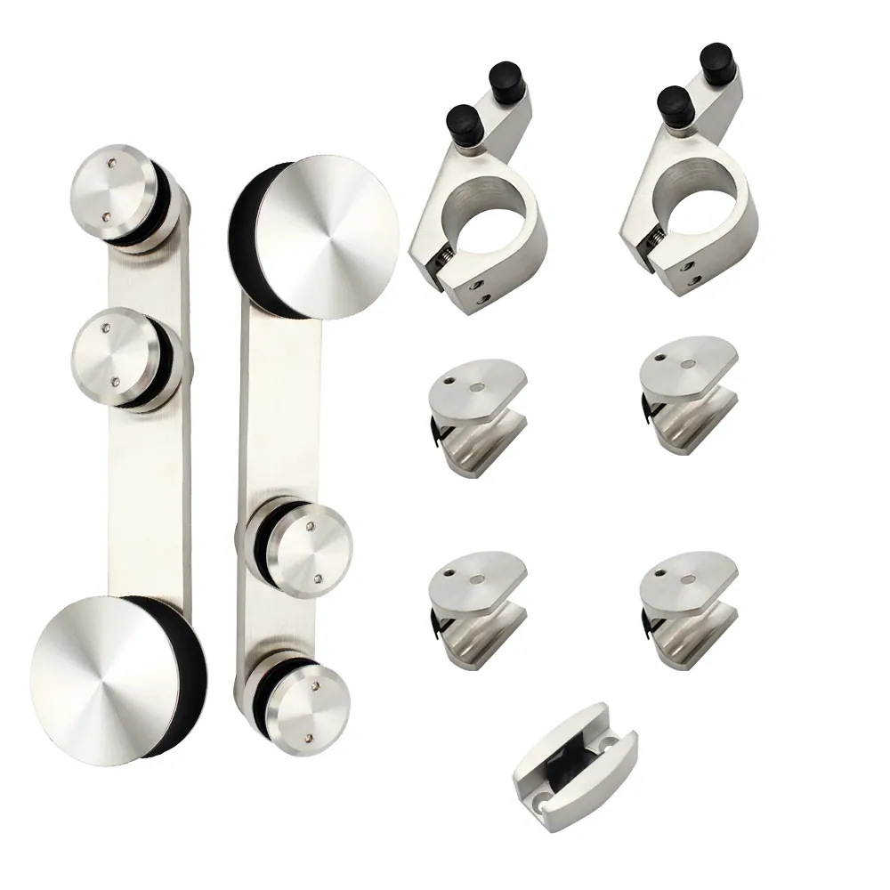 Buffer de dos vías polea de la puerta corredera puerta de cristal del baño rueda colgante venta al por mayor de acero inoxidable 304 polea de la puerta corredera de vidrio