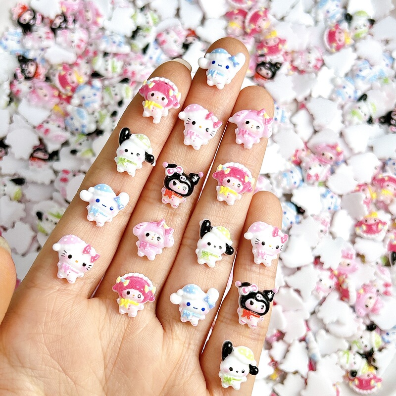 New Sanrio Nail Art Accessories Kuromi Kt Cat Big-Eared Rabbit Cute Cartoon Nail Art DIY Resin Accessories