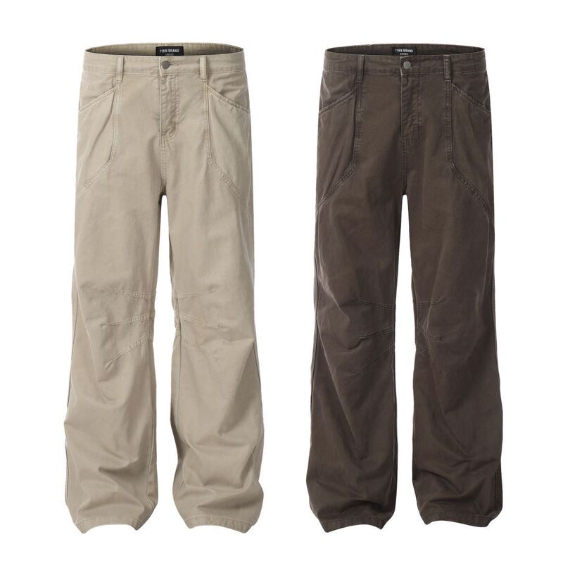 American Style High Street Retro Loose Straight Tooling Pants Men's Spring and Autumn cleanfit Maillard Denim Pants