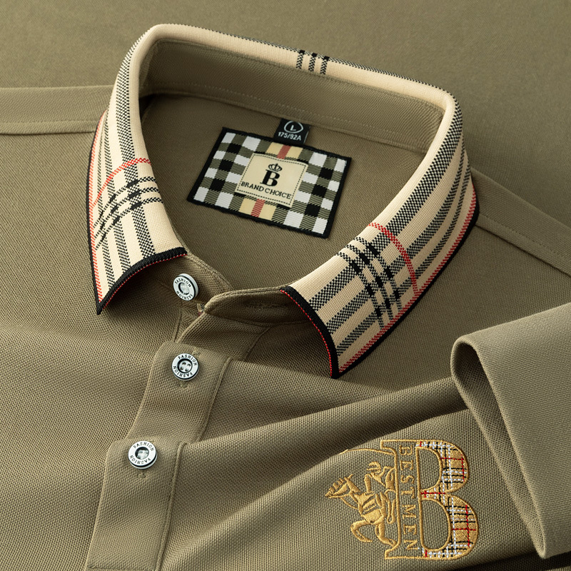 High-end polo shirt, long-sleeved t-shirt, men's spring and autumn new style, lapel casual embroidered polo top, base shirt.