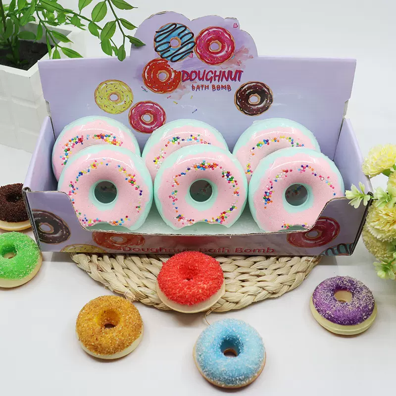 跨境泡澡用品沐浴盐球蓝色甜甜圈精油球气泡弹香氛浴盐球套装香薰