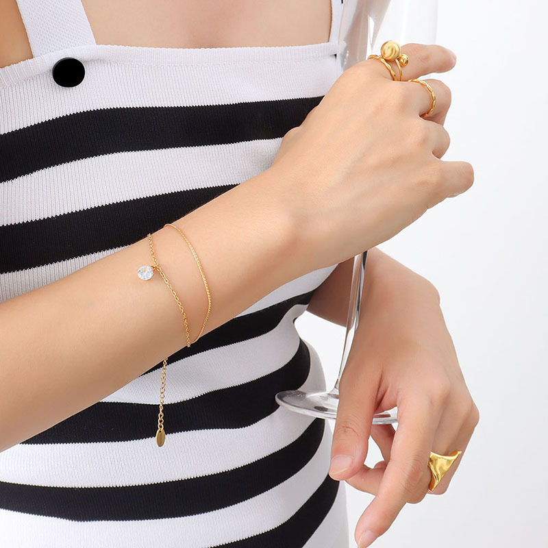 French niche design unique double-layer s chain Super Flash with diamond bracelet cross-border titanium steel women's non-fading jewelry wholesale