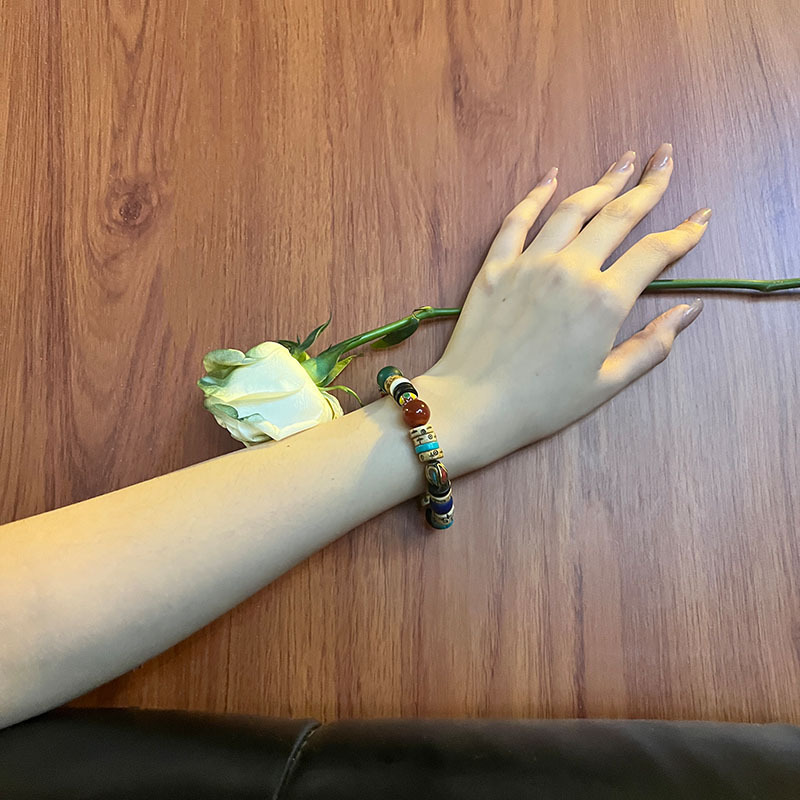 Xizang Duobao Sky Eye Tiger Tooth Sky Pearl Glazed Yak Bone Chalcedony Turquoise Copper Beads Original Design Ethnic Style