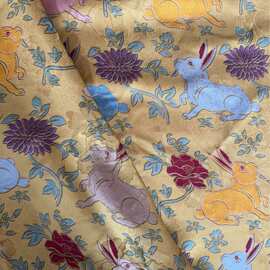 新中式香云纱兔子提花印花面料  连衣裙汉服马甲裙旗袍服装面料