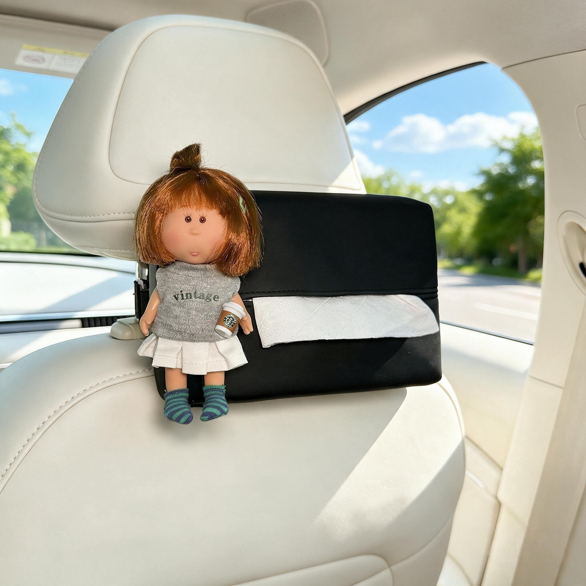 Cute Potato Sister Car Tissue Box, 2026 New Model, Hanging Design for Car Rear Headrest, Adds a Touch of Elegance