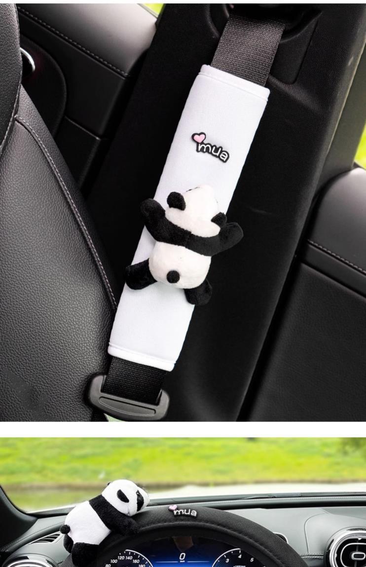 Car seat belt shoulder pad panda cute shoulder pad plush car steering wheel handle set decorative doll cartoon