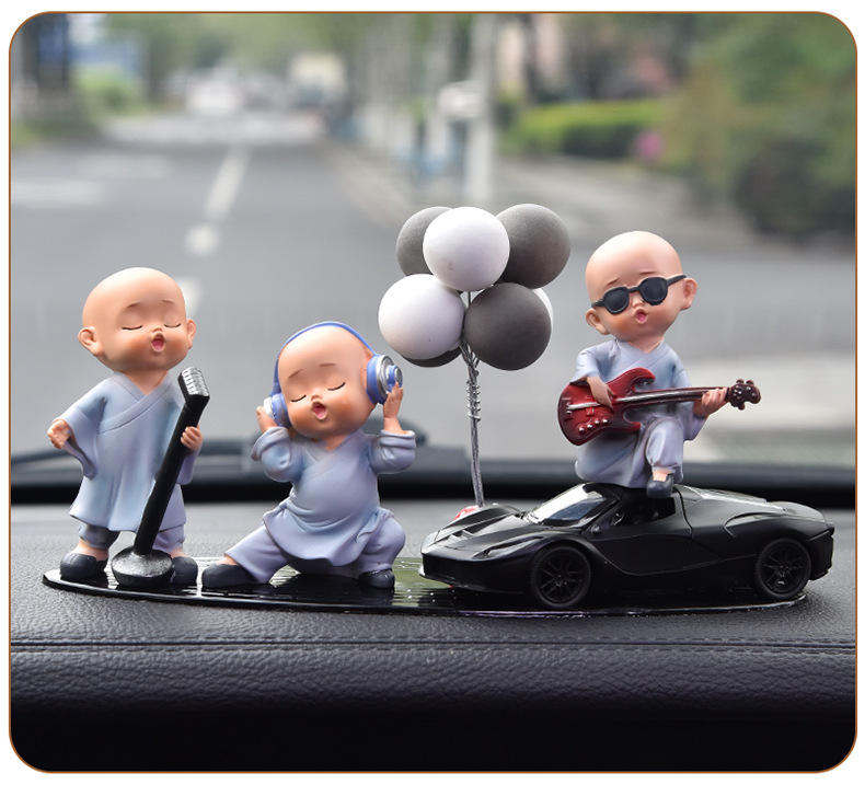 Car Ornaments Car Creative Internet Red Band Little Monk Car Cute Resin Little Monk Decoration Supplies