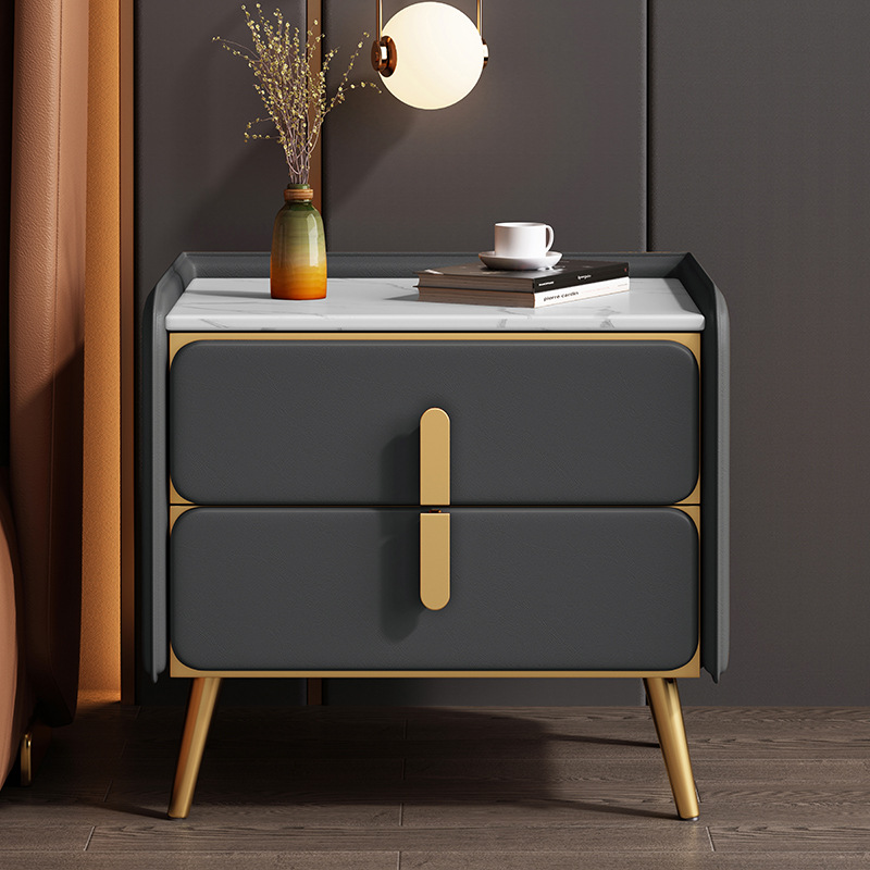 Madera maciza mesita de noche Luz de lujo de alto grado dormitorio simple moderna mesita de noche hogar roca placa pequeña mesita de noche gabinete de almacenamiento