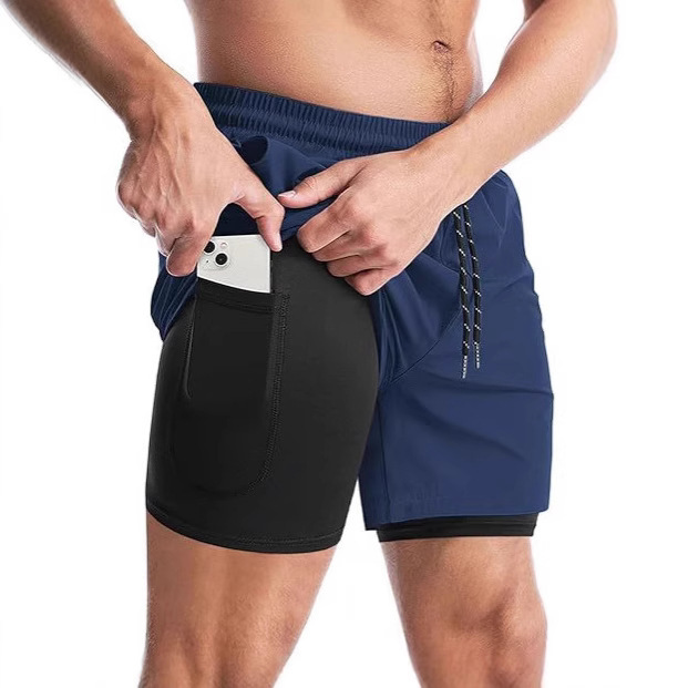 Four-sided shorts, men's summer two-in-one fitness quick-drying sports shorts, suitable for running gym training