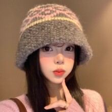 复古费尔岛提花针织渔夫帽女秋冬显脸小保暖毛线帽大头围毛线帽子