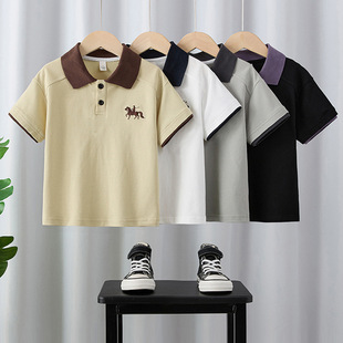 Children's Clothing Boys Summer T-Shirt Short-Sleeved Polo Shirt 2025 New Pure Cotton Summer Tops Medium and Large Kidsren's Summer Trendy t