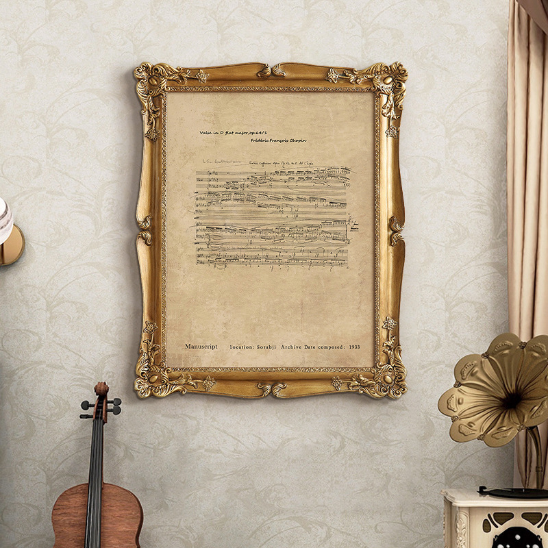 French-Style Niche Retro Art Chopin Sheet Music Manuscript European-Style Vintage Resin Frame Wall Art Piano Room Decoration