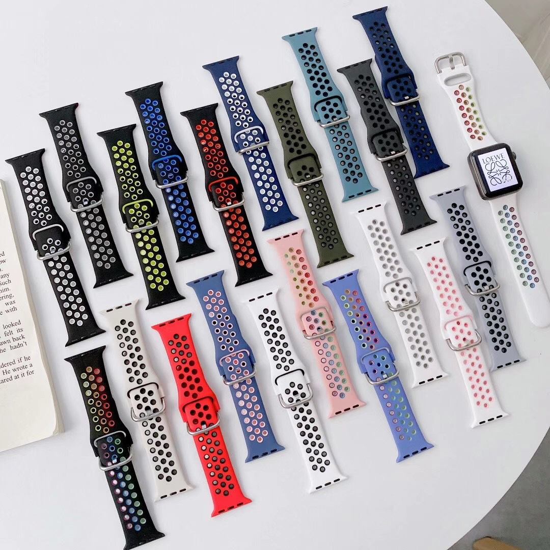适用appleiwatch双色黑白彩虹SE98耐克洞洞款硅胶苹果Ultra手表带
