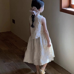 女童韓國刺繡套裝半裙2024夏裝兒童背心裙子寶寶洋氣森系女寶童裝