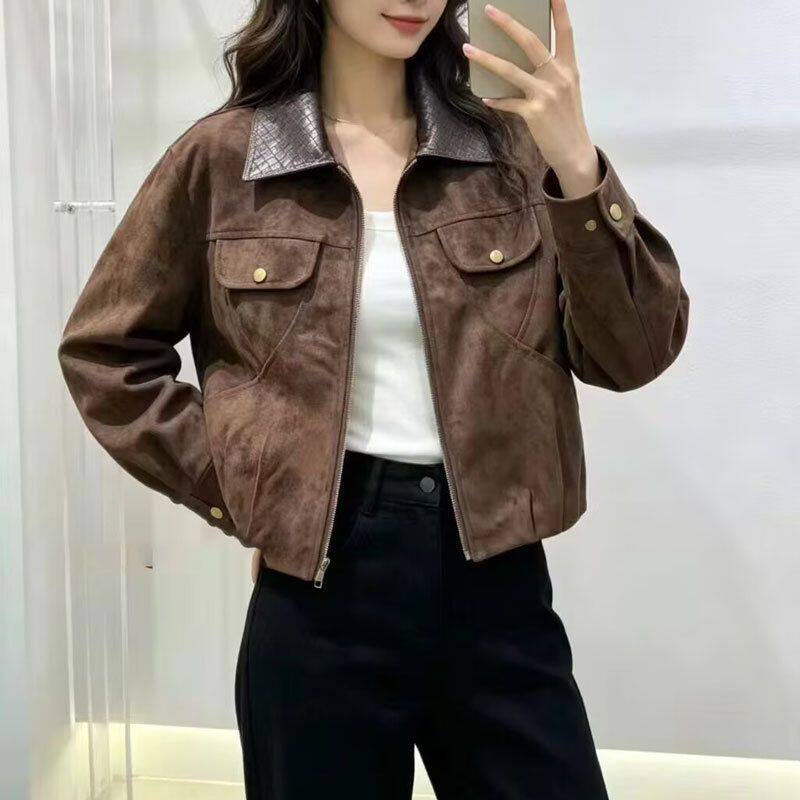 Áo khoác ngắn nữ cổ bẻ dáng rộng phong cách thanh lịch công sở — Màu kaki (bản cao cấp), Màu nâu cà phê (bản cao cấp) chi tiết 6