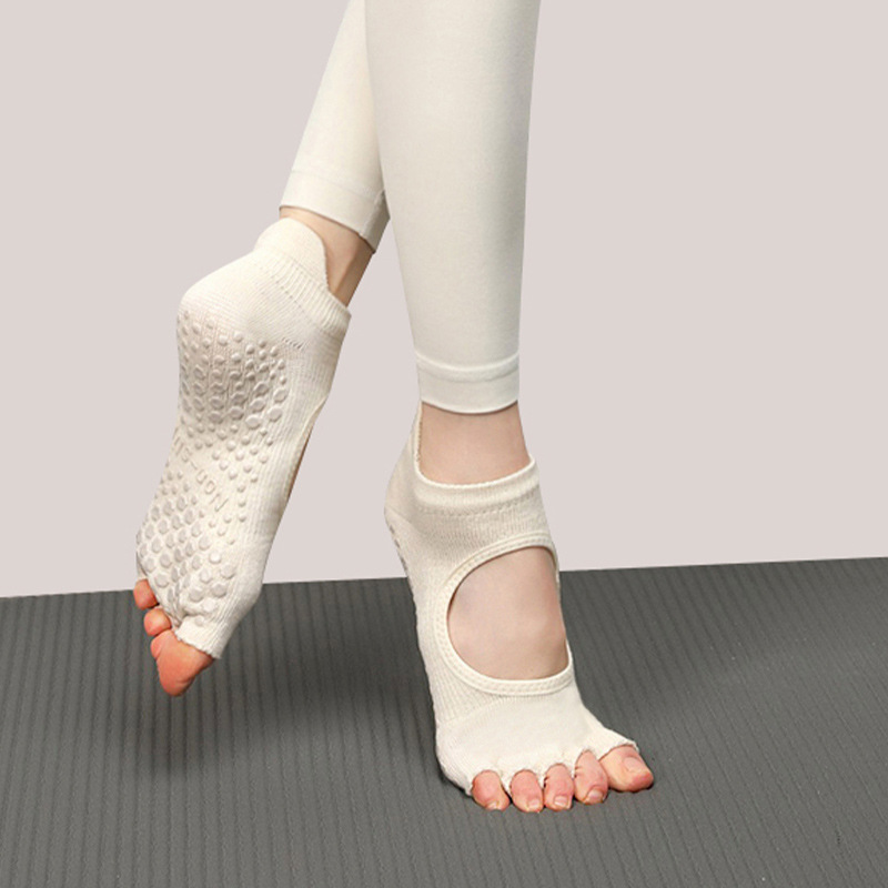 Calcetines de yoga para otoño e invierno, calcetines de cinco dedos, calcetines antideslizantes para Pilates, calcetines deportivos profesionales para mujer con dedos separados, venta al por mayor con espalda abierta.
