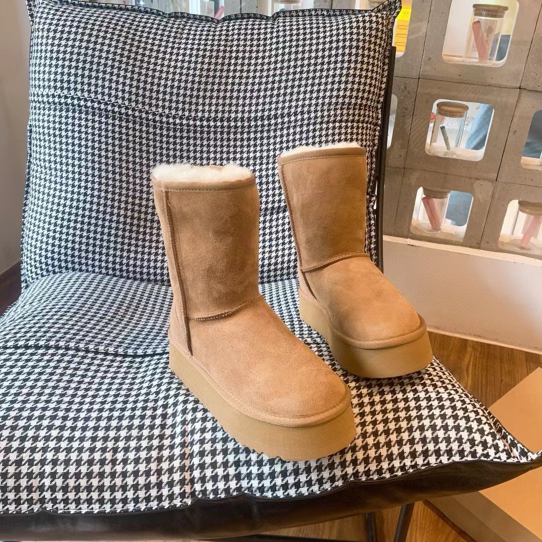 5825 cowhide thick-soled snow boots