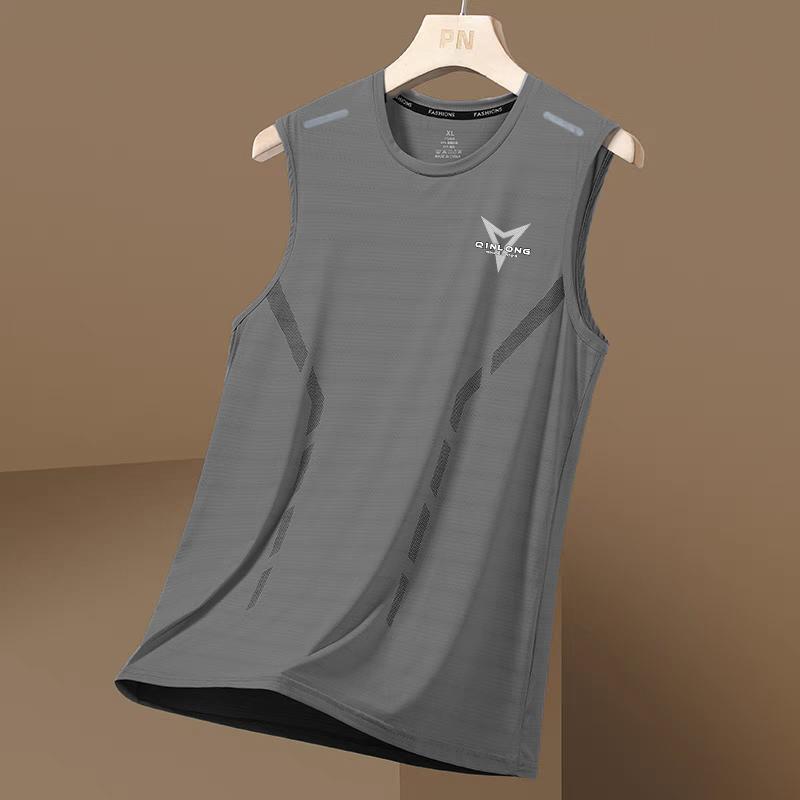 [Private Exclusive] Summer Men's Ice Silk Vest Breathable Sports Fitness Base Shirt Wide Shoulder Training Sleeveless T