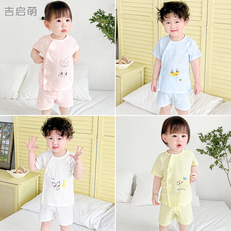Traje de verano para bebés, algodón de manga corta para niños, niñas y niños pequeños, ropa de verano dividida delgada de dos piezas para bebés