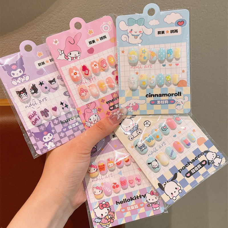 New Kuromi Children's Manicure Girls Nail Patch Girls Sweet Jelly Glue Removable Wearable Nail Card Set