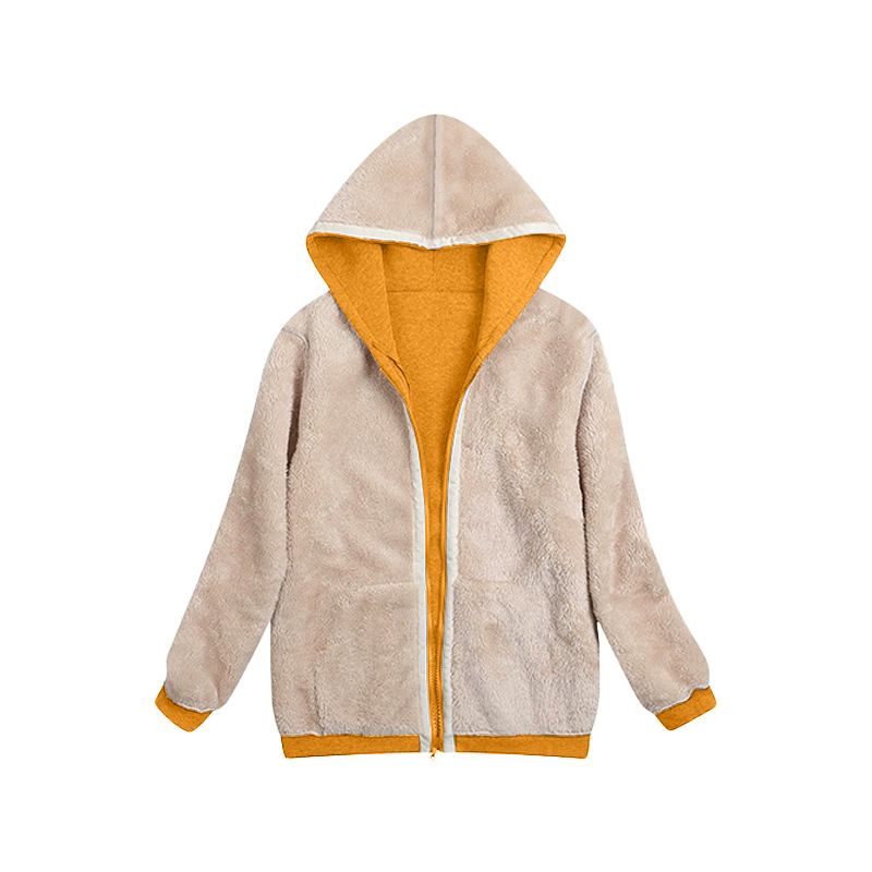 Damen Plüsch Strickjacke Mit Kapuze Winter Kapuzenpullover Jacke_voghion.com