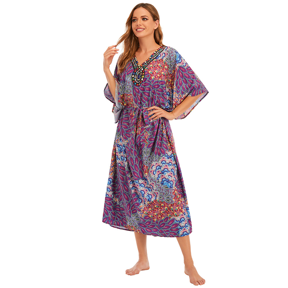 5D127 blusa de playa de secado rápido impreso traje suelto playa protección solar camisa playa vacaciones falda traje de baño chaqueta