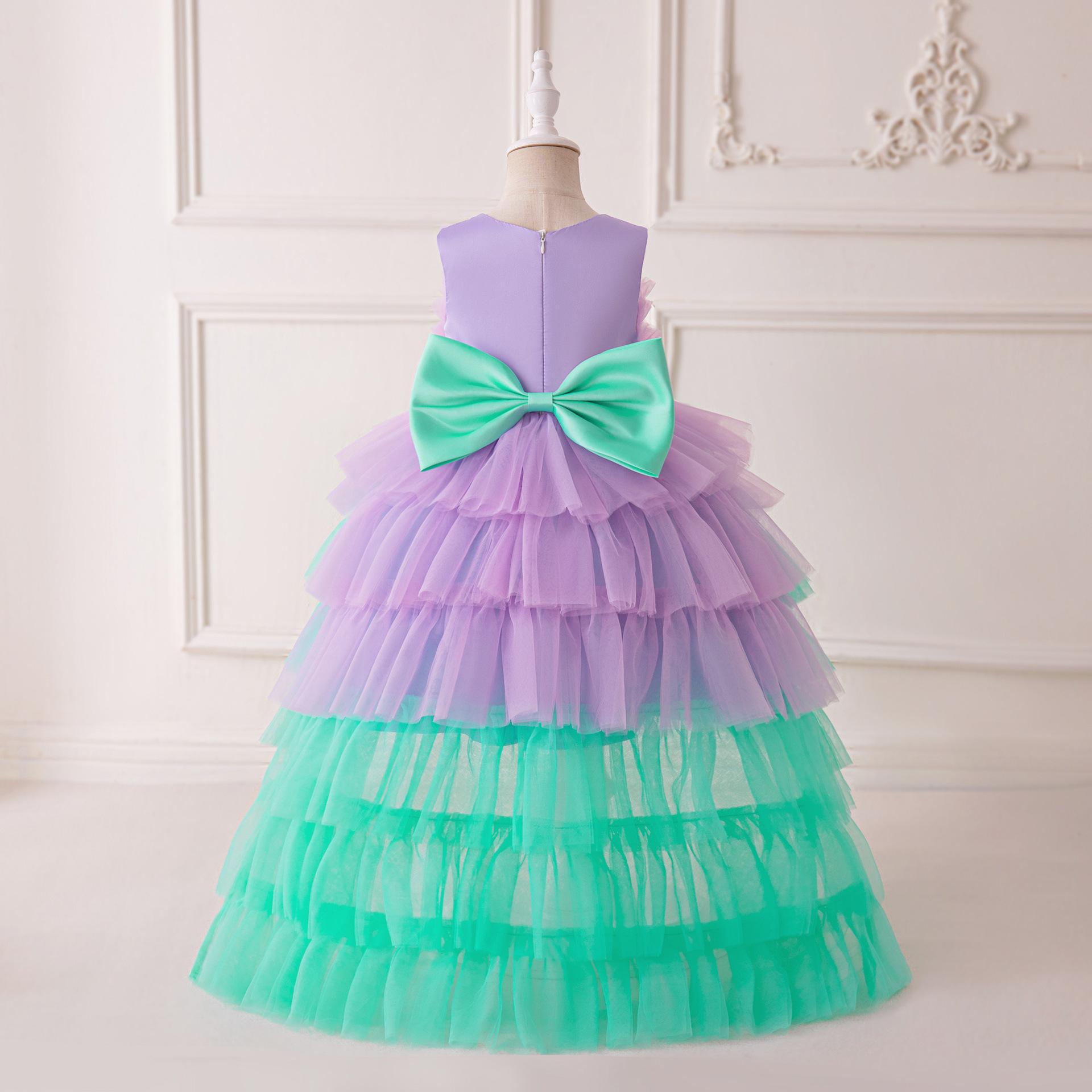 Vestido de niñas sirena vestido de princesa pastel de malla de cola de malla de arco de malla