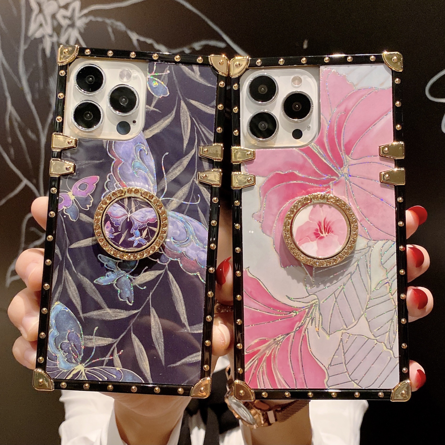Phone Case With Butterfly And Pink Flower For Iphone 15 Pro Max_voghion.com