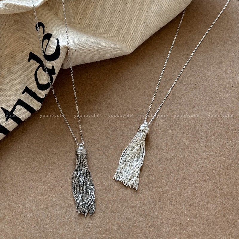Korean Blogger's Same Style Silver Tassel Necklace for Women 2025 New Long Clavicle Chain Niche Design Sweatshirt Accessories