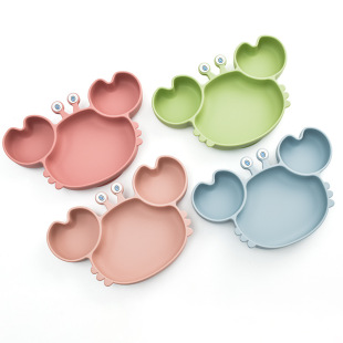 Baby Silicone Dinner Plate Cartoon Crab One-piece Suction Cup Feeding Dinner Plate Baby Child Feeding Bowl in stock Cross-border