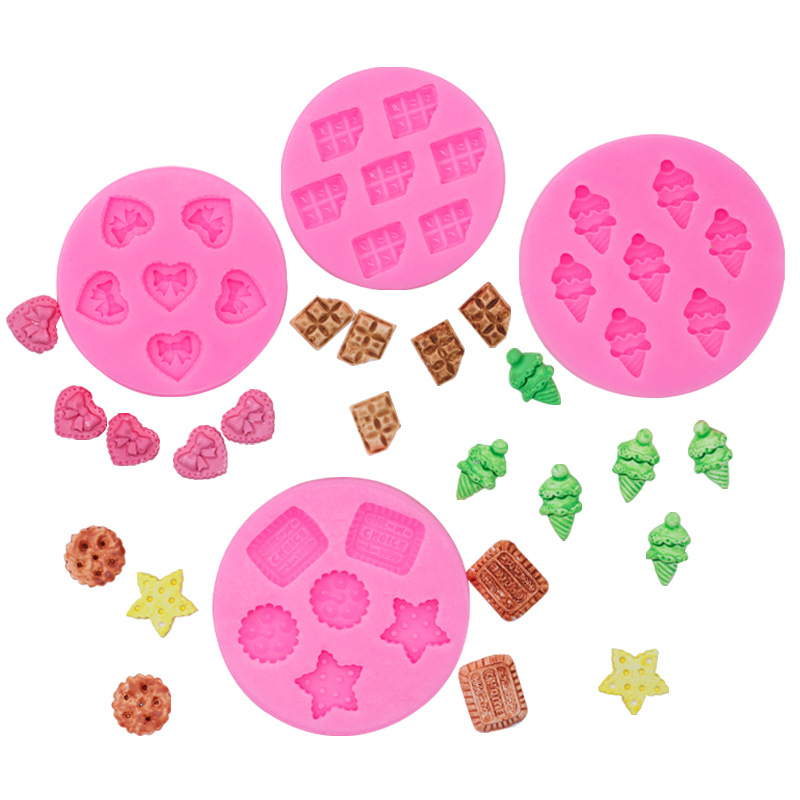 Mini simulación galleta postre helado pastel de silicona molde alimentos y juego arcilla cerámica suave